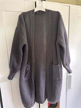 SHEIN Women's Long Open-Front Chunky Cardigan Sweater - Gray